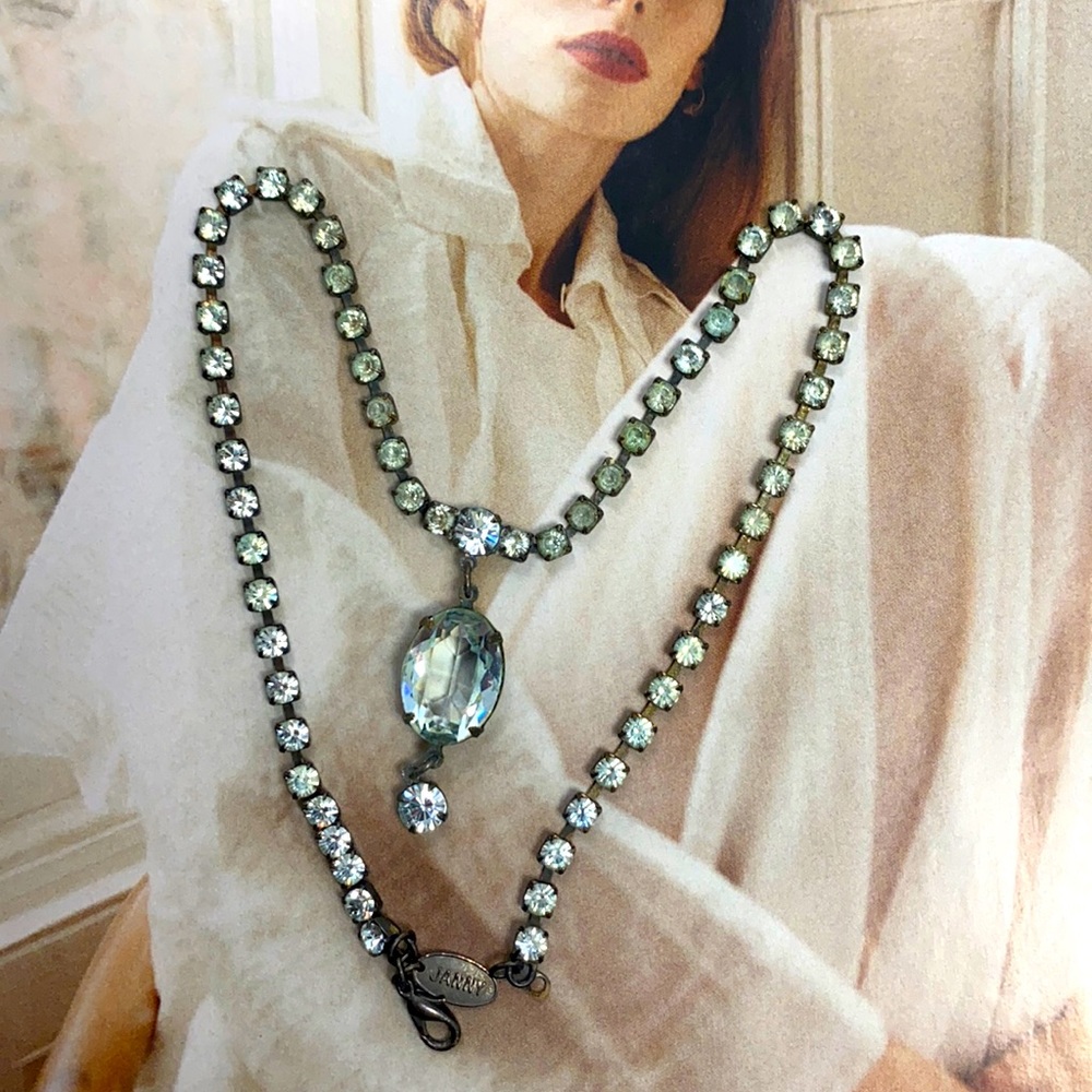 Vintage JANNY Necklace Clear Crystal Dangle Drop
